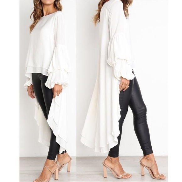 White Dip Hem Blouse 1X - Picture 2 of 3